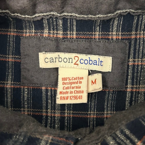 Carbon2Cobalt Mens Medium Navy Plaid Button Down Shirt Long Sleeve Casual Cotton - Picture 4 of 6